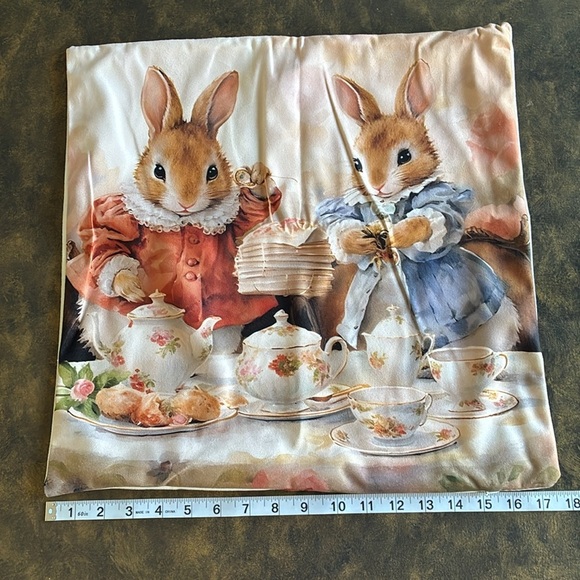 NWT Beatrix Potter Peter Rabbit inspired tea time throw pillow cover nursery OS - Picture 3 of 13